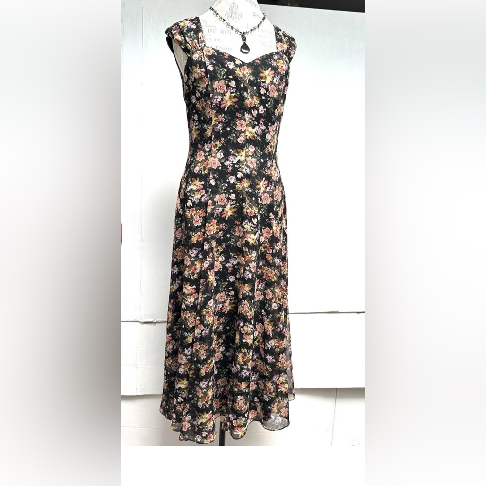 ANTHROPOLOGIE 10 CHIFFON FIT FLARE DRESS MAXI FLOWY BOHO Y2K PARELL  VTG FLORAL